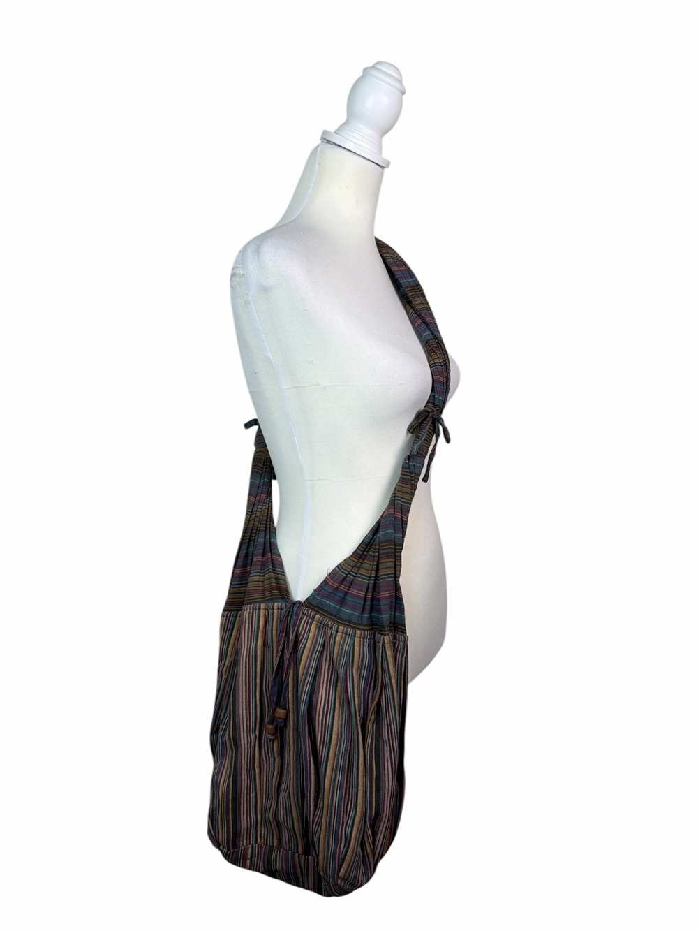prAna Multicolor Striped Woven Drawstring Shoulder Bag Nepal Boho Sling